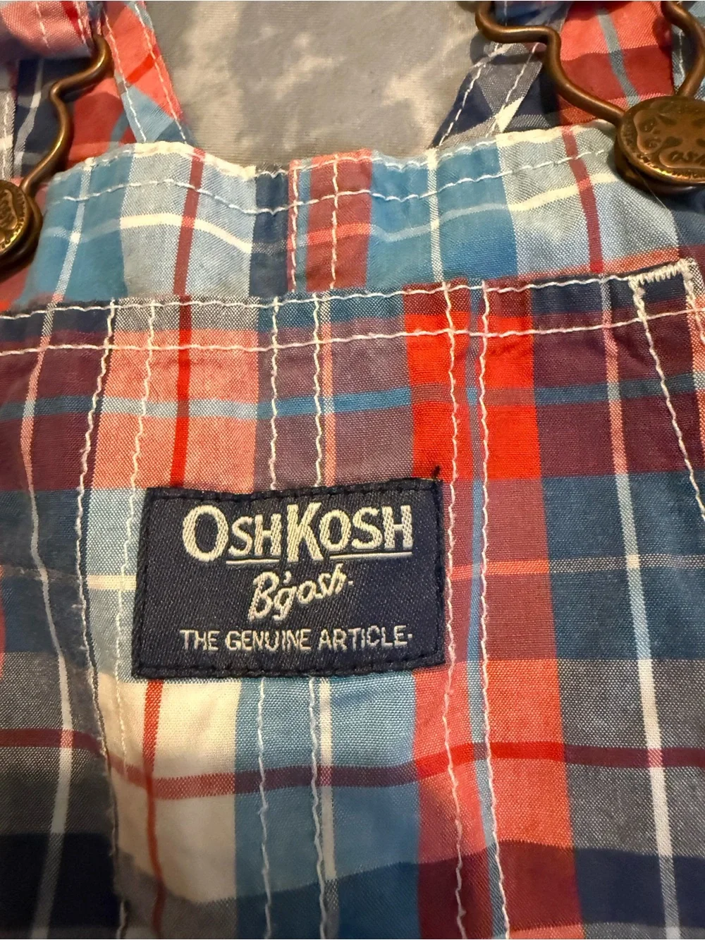 OshKosh B'gosh Red, Blue & White Plaid Short Overalls